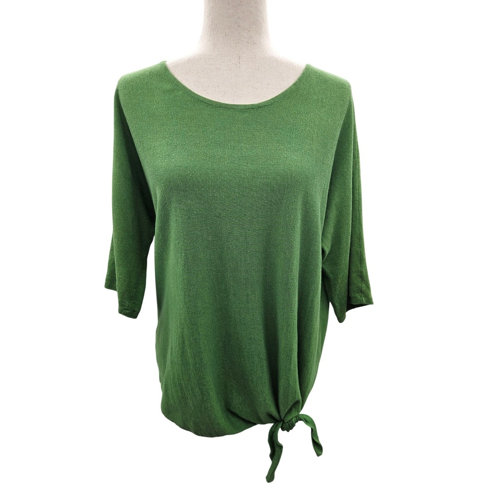 J. Jill Green Linen Blend Side Tie 3/4 Sleeve Knit Sweater Top Womens Medium